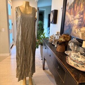 Lee Andersen Sleeveless Crushed Dress Deep Rounded Neckline Sage Green in Color